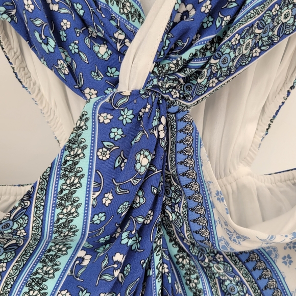 SAGE THE LABEL Yemya Floral Cutout Twist Front Midi Dress Blue - Picture 5 of 16